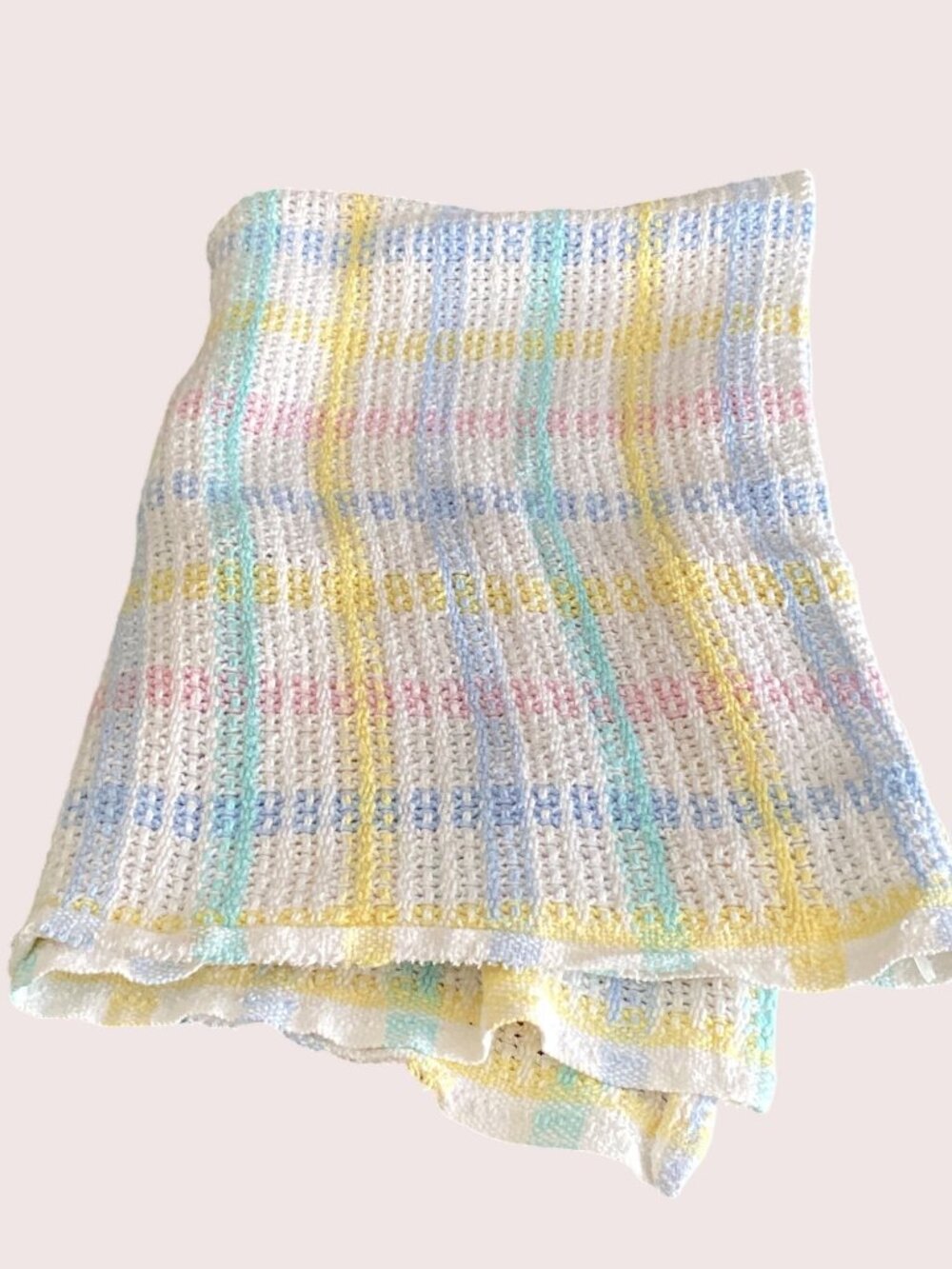 VTG Blanket Waffle Baby Pastel Pink Yellow Blue Green Stripe No Tag ? Beacon